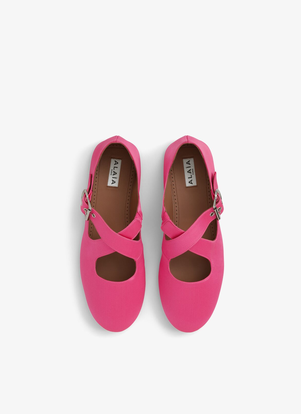 CRISS CROSS BALLET FLATS IN SATIN ALAÏA PINK FUCHSIA CRISS CROSS BALLET FLATS IN SATIN